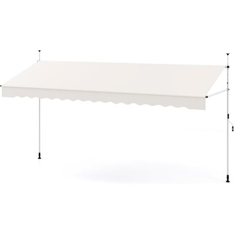 Auvent Rétractable Manuel, 400 x 300 cm (L x H) Réglable en Hauteur, Pare-Soleil Extérieur avec Manivelle, Sans Perçage Blanc (1/5)