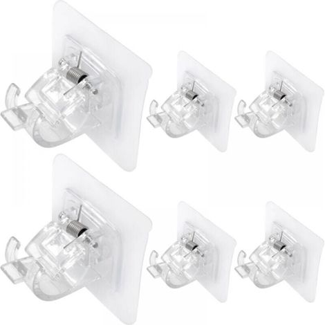 Support de tringle à rideau sans perçage – 6 pièces, supports de crochets auto-adhésifs et transparents – Convient pour une utilisation dans la salle de bain et la cuisine de l'hôtel-DOU