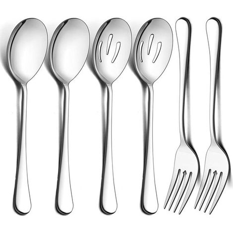 2 grandes cuillères de service, 2 cuillères de service à fentes, 2 fourchettes de service, ensemble de cuillères et fourchettes de (1/5)
