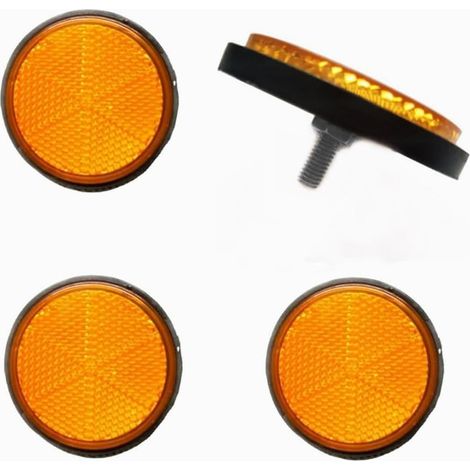 Set di 4 riflettori rotondi da 58 mm con viti e dadi, riflettore di sicurezza per camper, rimorchi e pali, riflettori gialli (1/5)