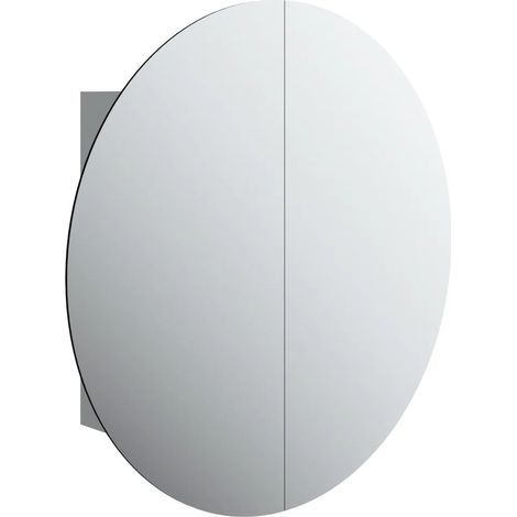 Mobiletto da bagno a parete con specchio rotondo e illuminazione a LED 54 x 54 x 17 cm ampio spazio contenitivo design elegante in legno grigio 020047114