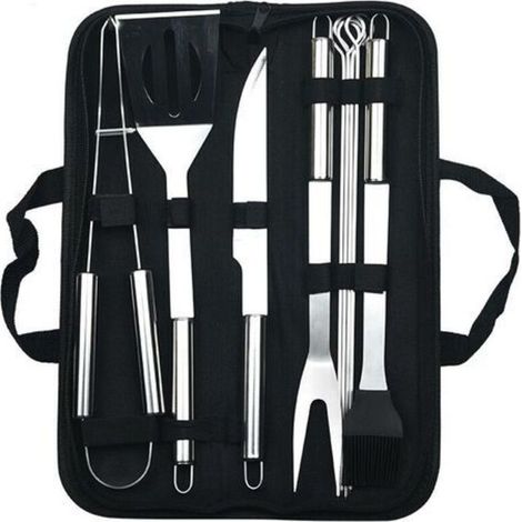 Ensemble de barbecue en acier inoxydable Outil de combinaison de barbecue Sac de 9 pièces petit manche en tube. (1/5)
