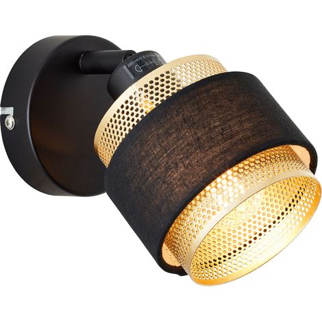 Brilliant Lampe Grove Wandspot schwarz gold Metall/Holz schwarz 1x D45, E14, 28 W