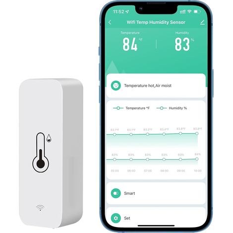 Lot de 1 hygromètres WiFi pour la maison, intérieur et extérieur - Capteur de température et d'humidité sans fil avec alerte d'application à distance, fonctionne avec l'application Tuya (1/5)