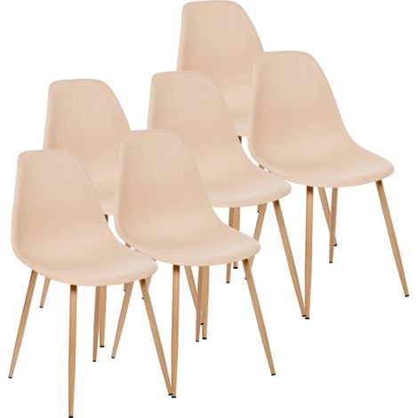Lot de 6 chaises de salle à manger coloris beige - Longueur 46 x Profondeur 55 x Hauteur 86 cm