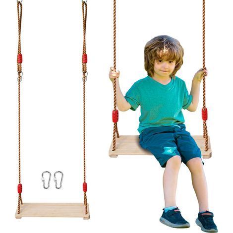 Trapez-Kinderschaukel, Outdoor-Holzschaukel, Kinder-Outdoor-Schaukel mit verstellbarem Seil, geeignet für Kinder und Erwachsene, die nicht mehr als 150 kg wiegen (1/5)