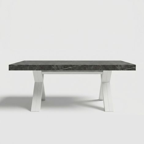 Tavolo allungabile design 18 persone base bianca 160/410x90 Copenaghen - Effetto marmo nero
