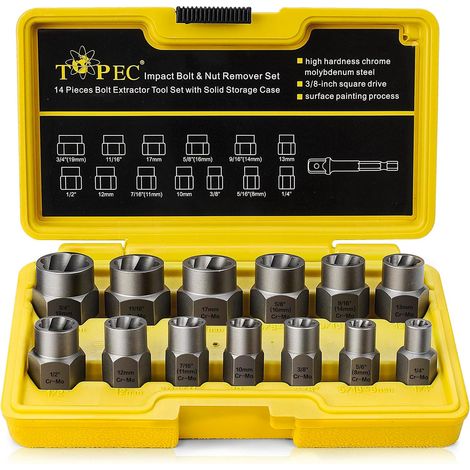Coffret de 13 extracteur d'écrous, douille pour extracteur de Boulon endommagés, ensemble d'outils pour retirer les boulons (1/5)