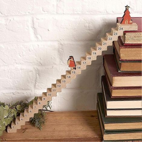 Calendrier de l'Avent rigolo avec escalier du Père Noël, calendrier de l'Avent Rudolph de voyage, décorations de table rétro en bois (1/5)