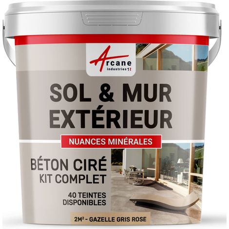 béton ciré, extérieur, pour sol, mur, terrasse, escalier, enduit, décoratif, minéral, en kit - 2 m² (en 2 couches) Gazelle Gris Rose - ARCANE INDUSTRIES