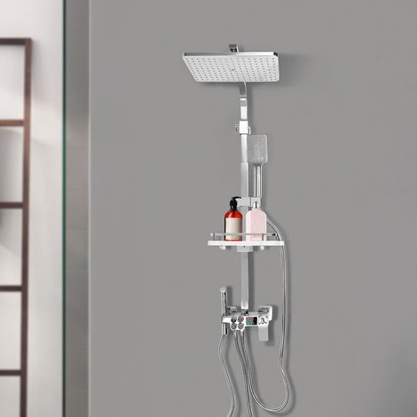 Ensemble de douche thermostatique LCD argent, système de douche domestique, thermostat en acier inoxydable, ensemble de douche multifonction, tige réglable argent, 73 - 116 cm (1/5)