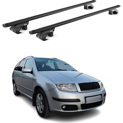 OMAC Barres de toit aluminium certifiées TÜV pour Skoda Fabia Break 1999-2021 – Pour rails de toit standards – Rainure en T – Charge max 90 kg – 2 antivols Noir (1/4)