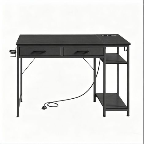 Scrivania moderna nera 120 x 51 x 75 cm con 2 cassetti in tessuto e mensola laterale (1/5)