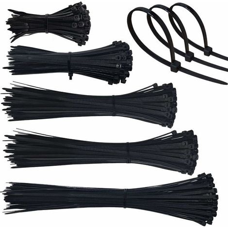 Enowelir 500 Pièces Collier de Serrage Câble Nylon 4mm Longueurs 100 150 200 250 300mm pour Gestion Câbles Noir (1/4)