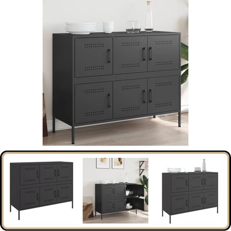 Sideboard Schwarz 100,5x39x79 cm Stahl - Industrielles Design - Sideboard Schwarz - Schreibtisch Sideboard - Regal - Aufbewahrungsschrank