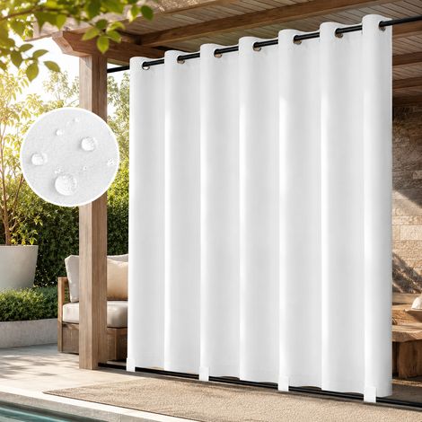 Rideau Extérieur avec Oeillet, Passants en Bas, Résistant aux Intempéries, Blanc 132x244cm, Isolation Thermique, Anti-Plis Lavable (1/5)