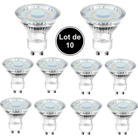 10 ampoules LED GU10 équivalentes à une ampoule halogène de 50 W, 4 W, éclairage blanc lumière du jour 6500 K, faisceau coudé à 120°. (1/5)