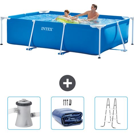 Intex – Piscine hors sol rectangulaire 260 x 160 x 65 cm – PVC renforcé – Pompe à filtre 1250L/h – Couverture solaire WAYS D'luxe incluse (1/5)