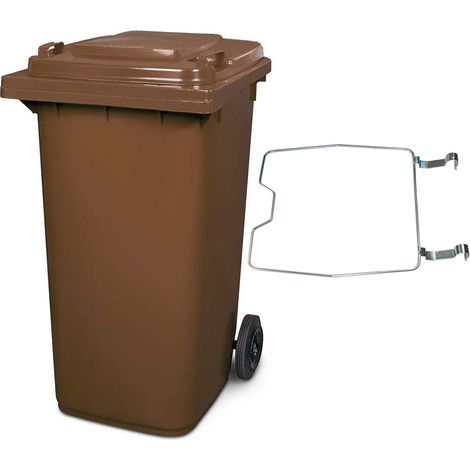 BRB Poubelle MGB 240 litres, avec anneau de serrage pour sacs poubelles, marron