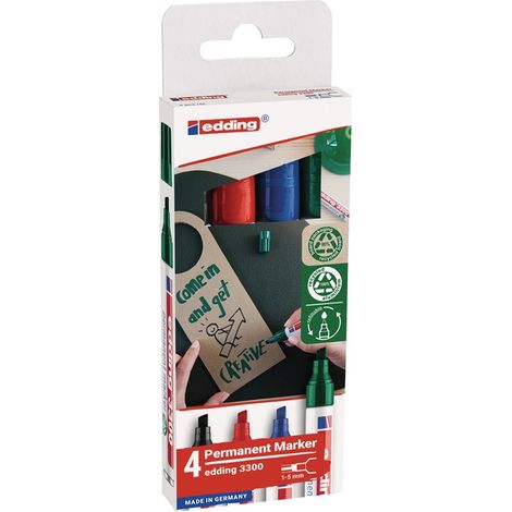 EDDING Permanentmarker-Set 3300 schwarz/rot/blau/grünStrichbreite 1-5 mm Keilspitze