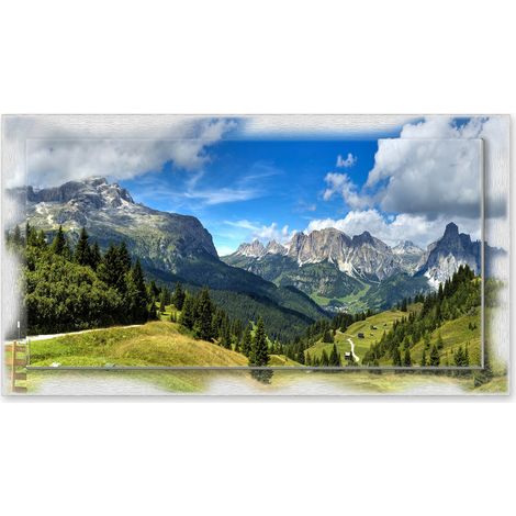 Lupia - Quadro moderno su Tela con Cornice stampata NEWEXT 75x135 cm, paesaggi localismi italiani, per casa soggiorno capezzale camera da letto hotel ufficio, DOLOMITI PANORAMA MONTI (1/4)