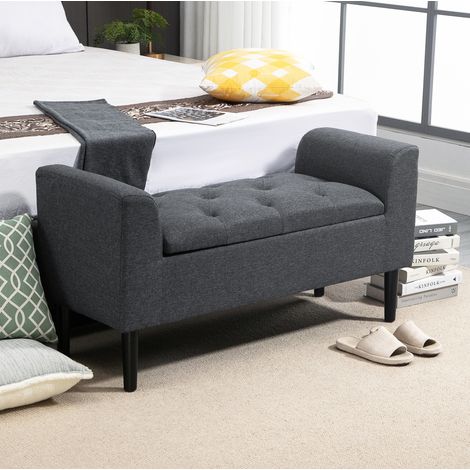 Gepolsterte Sitzbank mit Stauraum 116 x 44 x 58 cm, Leinenoptik, Dunkelgrau, 130 kg HAVRYA (1/5)