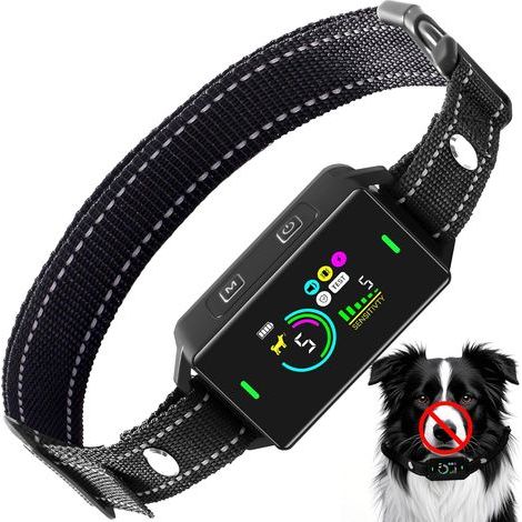 Antibellhalsband für große, mittlere und kleine Hunde, intelligentes Halsband mit 5 einstellbaren Empfindlichkeitsstufen, wiederaufladbares Antibell-Trainingshalsband für Hunde (1/5)