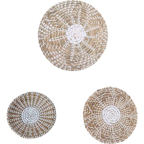 Wandkorb-Set aus Seegras, 3er-Set, Boho-Stil, runde Hänge-Tellerablage, Dekorationsartikel