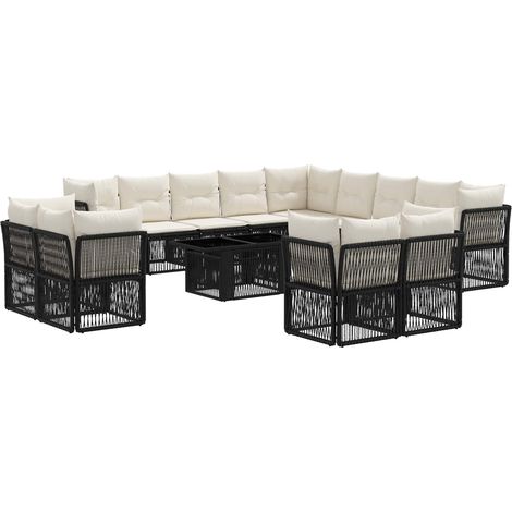 Conjunto de sofás de jardín 14 uds. Negro ratán sintético vidaXL (1/5)