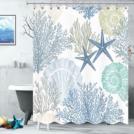 Rideau de douche anti-moisissure - Bleu océan frais - 180 x 180 cm - Imperméable - Anneaux de rideau de douche - Polyester (1/5)