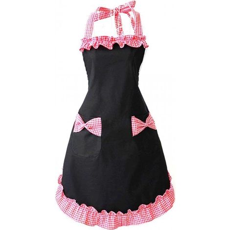 Niedliche schwarze Taschenschürze für Frauen, rote Schleifenschürze für Mädchen, rot karierte Küchenschürze zum Kochen, ideal für Grillabende, Cafés, Kellner, Barkeeper und Köche.