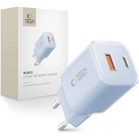 Tech-Protect NCM33W 2-Port PD33W/QC3.0 Wandladegerät – blau