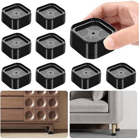 Ensemble de 8 pieds de meuble 3,5 cm, réglables et empilables pour surélever lave-linge (1/4)