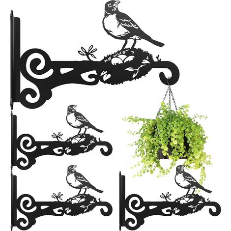 4er-Set Metall Pflanzenaufhänger, Wandpflanzenhänger Stabile Wandhaken, Blumenampel Haken für Pflanzen, Vogelfutterhäuser, Windspiele & Laternen,Rostfrei Hängehalterungen (Schwarz 4 Stück) (1/5)