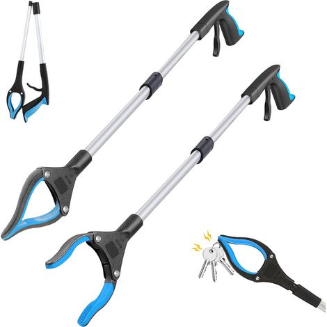 Greifzangen-Set – 2 Stück – Stahl – Magnetarm und drehbarer Kopf – Für Senioren – 83 cm – Blau (1/5)