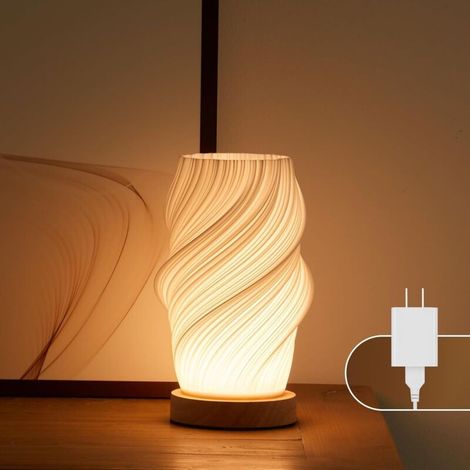 Lampada da comodino con pulsante per camera da letto, lampada da tavolo dimmerabile a 12 livelli con paralume in PLA per camera da letto (Bianco-F, Medio) [Classe energetica A] (1/4)