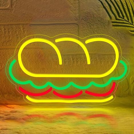 Panneau néon pour sandwich, éclairage LED pour sandwich pour décoration murale, enseigne lumineuse néon pour fast-food, alimentation par USB, panneau pour sandwich pour décoration de (1/5)