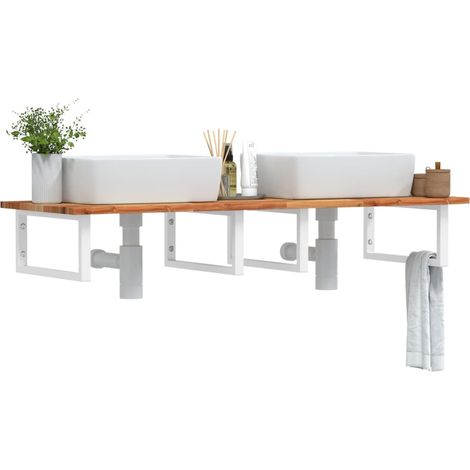 vidaXL Étagère de vasque murale acier et bois massif d'acacia (1/5)