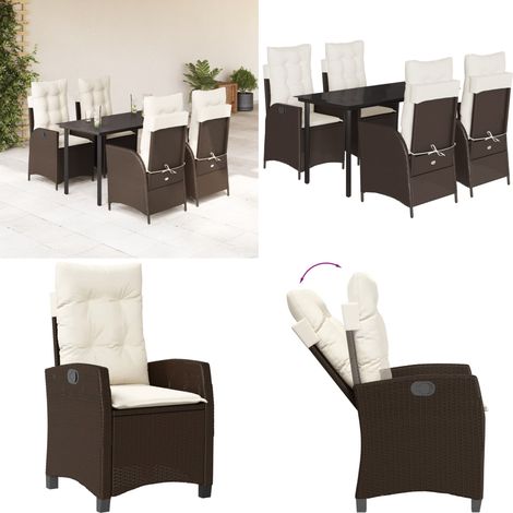5-tlg. Garten-Essgruppe mit Kissen Braun Poly Rattan - Gartentisch - Gartenstuhl (1/5)