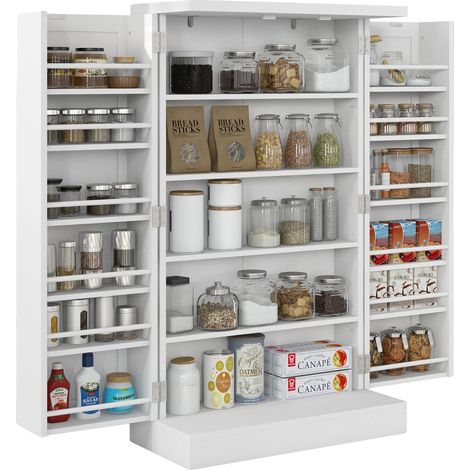 Armoire de garde-manger, étagères réglables, design moderne, BLANC (1/2)