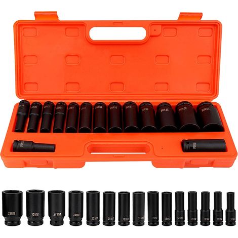 1/2-Zoll-Tiefschlag-Steckschlüsselsatz, 15-teilig, robuster metrischer Schraubenschlüssel 10–32 mm, hochwertiger Kohlenstoffstahl, für Garage und Werkstatt