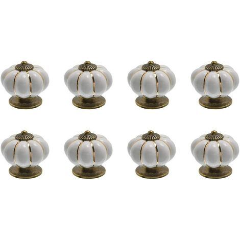 8 x Boutons de tiroir en céramique bouton de meuble forme citrouille pour tiroirs et placards de cuisine (Blanc) (1/6)