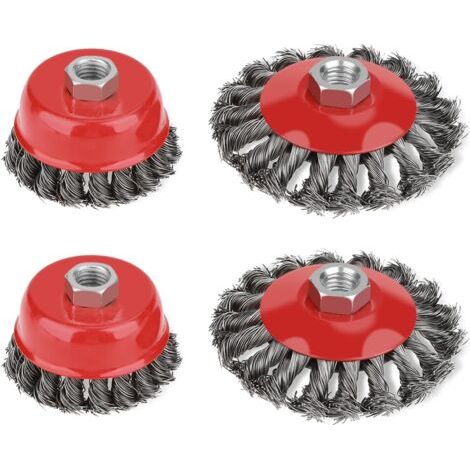 Jeu de 4 brosses métalliques pour meuleuses d'angle – 2 brosses de 75 mm et 2 brosses de 105 mm – Fil d'acier épais – Filetage M14 pour machines rotatives (1/5)