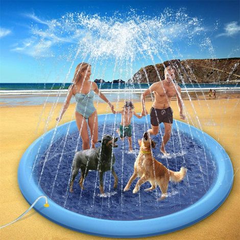 Hunde-Sprühmatte 170 cm, faltbarer Pool und Outdoor-Badebecken, wiederverwendbares Wasserspielzeug für Haustiere und Kinder, Blau-x