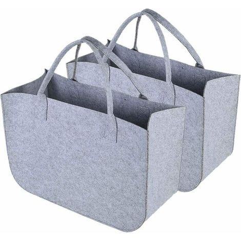 Sac shopping feutre gris grand sac feutre pour bois de chauffage panier bois de chauffage lot de 2 (1/5)