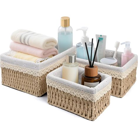 Lot de 3 paniers de rangement pour jouets de salle de bain, Panier tressé pour table à langer, Panier pour chambre d'enfant, Petit panier