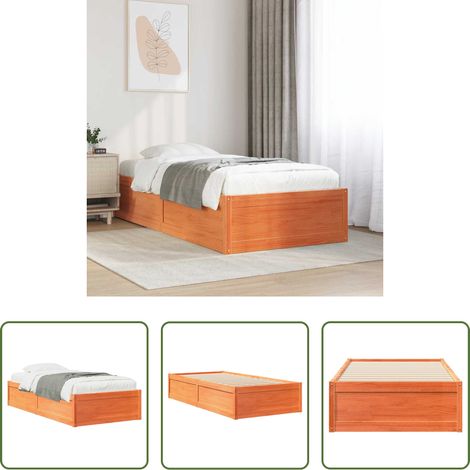 vidaXL Lit en bois massif - Cadre de lit sans matelas cire marron 100x200cm bois pin massif (1/5)