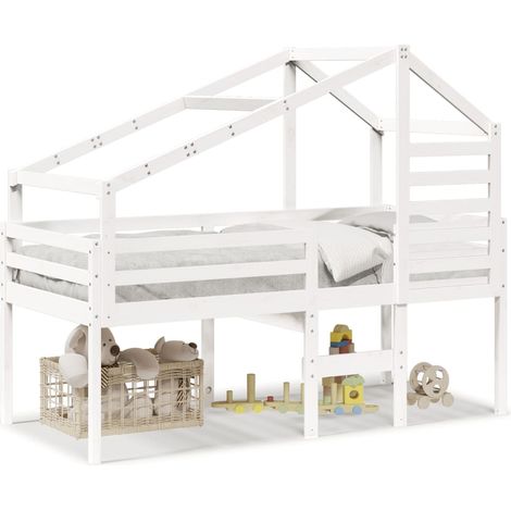 Maison Exclusive - Hochbett mit Dach Weiß 80x200 cm Massivholz Ki