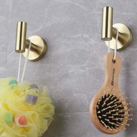 Lot de 2 patères en acier inoxydable SUS 304 doré brossé pour salle de bain (1/3)