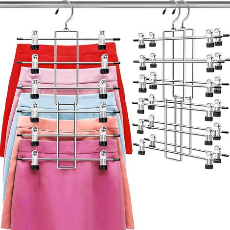 Cintres pour pantalons et jupes (2 pièces) – 6 niveaux – Crochet rotatif à 360° – Avec pinces – Gain de place – Idéal pour les chambres et appartements d'étudiants (1/4)